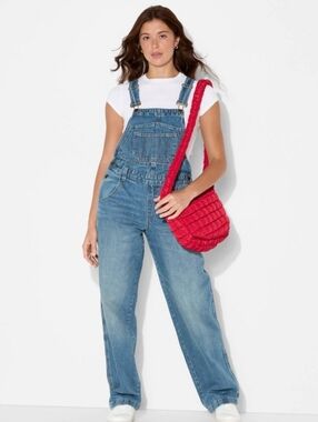 Women's Mid-Rise Denim Baggy Overalls - Wild Fable - 100% Cotton